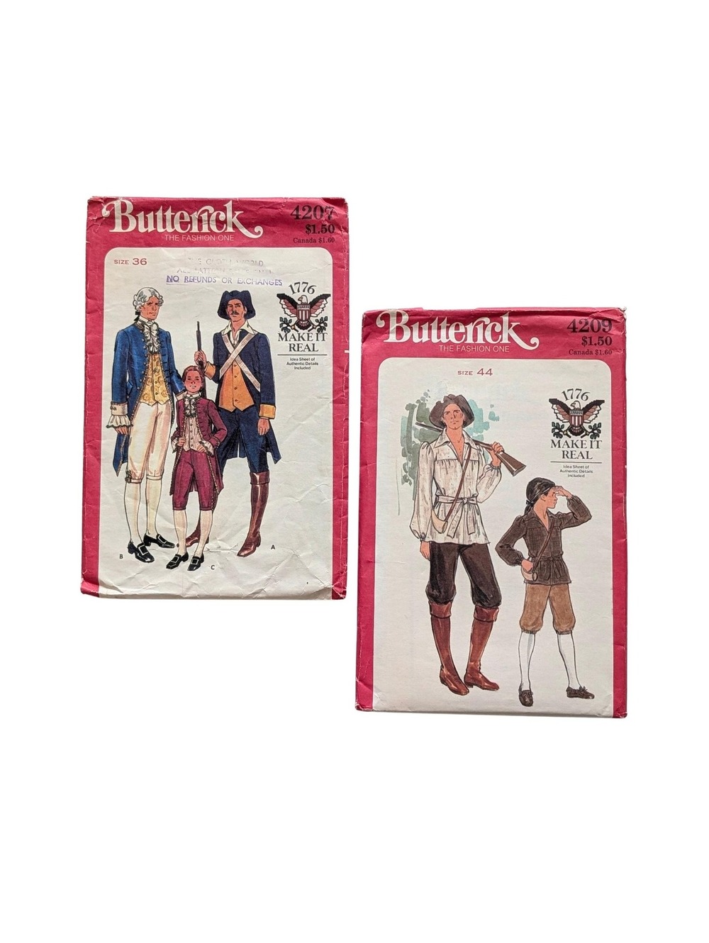 1976 Vintage Butterick 4207 and 4209 Sewing Patterns - Mens Military Costumes